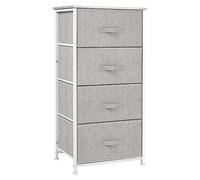 Chiffonnier meuble de rangement dim. 45L x 30l x 92H cm 4 tiroirs non-tissés gris structure métal blanc plateau MDF bois clair Gris