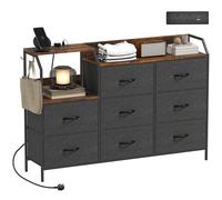 HOMCOM Commode en tissu pour chambre à coucher avec station de recharge, commode avec 8 tiroirs en tissu et cadre en acier pour salon, brun rustique et noir