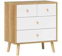 HOMCOM Commode étroite 4 tiroirs 60x35x65 cm Chêne et Blanc | Poignées en bois, commode pour chambre, salon, entrée.