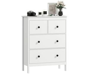 HOMCOM Commode haute, commode à 4 tiroirs pour chambre à coucher, rangement pour vêtements pour salon, couloir, chambre à coucher, entrée, 74 x 35 x 97 cm, blanc