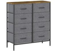 HOMCOM Commode Industrielle en Tissu avec 8 tiroirs en Tissu, Cadre en Acier et Dessus en Bois pour Chambre d'enfant, Salon, Couloir, Marron Rustique et Gris
