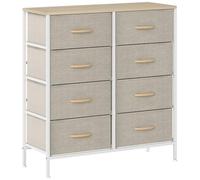 HOMCOM Commode industrielle en tissu avec 8 tiroirs en tissu, cadre en acier et dessus en bois pour chambre d'enfant, salon, couloir, effet bois d'érable