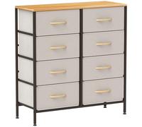 HOMCOM Commode Industrielle en Tissu avec 8 tiroirs en Tissu, Cadre en Acier et Dessus en Bois pour Chambre d'enfant, Salon, Couloir, Blanc crème