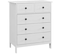 HOMCOM Commode Blanche à 5 tiroirs, Meuble de Rangement pour Chambre, Bureau, entrée, Style comtemporain, poignée en métal, 74 x 40 x 91 cm