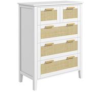 HOMCOM Commode 5 tiroirs poignées en bois massif glissières en métal pour bureau salon chambre à coucher 77 x 37 x 104 cm blanc