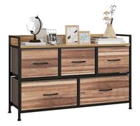 HomCom Commode 5 tiroirs et étagère 98x29x63cm châssis métal noir tiroirs non tissés façades bois