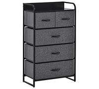 HOMCOM Commode Meuble de Rangement 5 tiroirs en Tissu 58 x 29 x 99 cm Gris