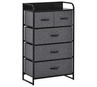 HOMCOM Commode Meuble de Rangement 5 tiroirs en Tissu 58 x 29 x 99 cm Gris