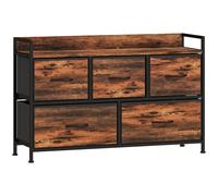 HOMCOM Commode, meuble de rangement avec 5 tiroirs en tissu pliables, plateau et cadre en acier, 98 x 29 x 63 cm, brun rustique