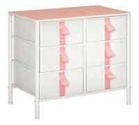HOMCOM Commode, Meuble de Rangement avec 6 tiroirs en Tissu, Cadre en métal et Dessus en Bois, Meuble de Rangement pour Chambre d'enfant, Salon, Placard, Couloir, Rose