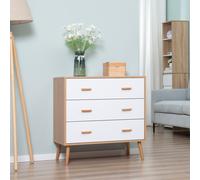 HOMCOM Commode meuble de rangement contemporain 3 tiroirs blanc et bois naturel