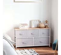 HOMCOM Commode Meuble de Rangement dim. 100L x 30l x 54H cm 5 tiroirs Non-tissés Gris Structure Acier Blanc Plateau MDF Bois Clair Description:Cette jolie commode 5 tiroirs (2 grands, 3 petits) sera l