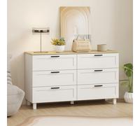 HOMCOM Commode moderne 6 tiroirs en panneaux de particules, pin et MDF, 120x38x71 cm, Blanc et couleur bois