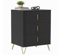 HOMCOM Commode Moderne à 3 tiroirs, façade rainurée, Pieds en métal et poignées en Acier, Noir