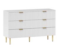 HOMCOM Commode Moderne avec 6 tiroirs et Pieds dorés Blanche | Poignées dorées de luxe, armoire de rangement, salon, couloir