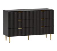 HOMCOM Commode Moderne avec 6 tiroirs et Pieds dorés Noire | Poignées dorées de luxe, armoire de rangement, salon, couloir