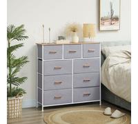 HOMCOM Commode Moderne avec 9 Tiroirs en Tissu et Design Élégant pour Chambre Salon ou Entrée 100x30x99 cm Gris