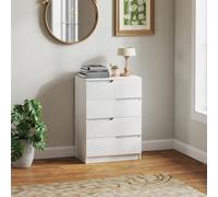 HOMCOM Commode Moderne, Chambre À Coucher, 4 Tiroirs, Panneaux de particules, Dispositif Anti-Basculement, Patins de Pied, Blanc
