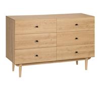 Commode vintage 6 tiroirs coulissants piètement bois de pin panneaux aspect bois de teck Marron G