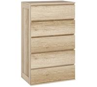 HOMCOM Commode 5 tiroirs Commode Chambre Meuble de Rangement épuré Style Moderne avec mécanisme de Fermeture en Douceur, pour Chambre à Coucher, Salon - 60 x 38 x 100 cm, Bois Naturel