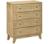 HOMCOM Commode 4 tiroirs meuble de rangement cannage en rotin aspect bois clair 80 x 35 x 95 cm | Aosom France