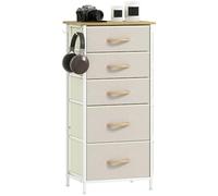 HOMCOM Commode pour Chambre à Coucher avec 5 tiroirs en Tissu, Haut Meuble de Rangement avec 4 Poches, 2 Crochets et Cadre en Acier pour Salon, Couloir, Beige