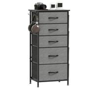 HOMCOM Commode pour Chambre à Coucher avec 5 tiroirs en Tissu, Haut Meuble de Rangement avec 4 Poches, 2 Crochets et Cadre en Acier pour Salon, Couloir, Gris Anthracite