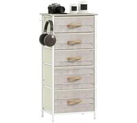 HOMCOM Commode pour Chambre à Coucher avec 5 tiroirs en Tissu, Haut Meuble de Rangement avec 4 Poches, 2 Crochets et Cadre en Acier pour Salon, Couloir, Finition Bois Naturel