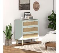 HOMCOM Commode pour la chambre avec 3 tiroirs, devantures en rotin, commode à vêtements pour l'entrée, l'entrée, MDF, Bleu Clair