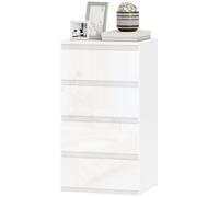 HOMCOM Commode slim, 4 tiroirs laqués, blanc, pour chambre.