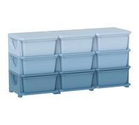 HOMCOM Commode verticale à 3 étages pour enfants avec 9 tiroirs - Organiseur de jouets pour chambre d'enfant, salle de jeux et jardin d'enfants, bleu