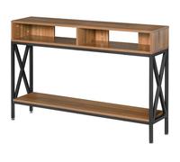 HOMCOM Table Console Table d'Entrée Industriel Multi-rangements 120 x 23,5 x 75 cm Bois Noyer
