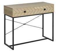 Table console industriel 2 tiroirs bois naturel pieds métal dim. 90 x 35 x 76 cm Beige G