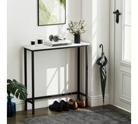 HOMCOM Console d'Entrée Étroite avec Surface Effet Marbre et Cadre en Métal 75x24x76 cm Blanc et Noir