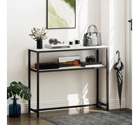 HOMCOM Console d'Entrée Étroite avec Surface Effet Marbre Etagère Ouverte et Structure Métallique 100x30x81 cm Blanc