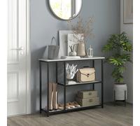 HOMCOM Console meuble 100 cm, table console 3 niveaux, plateaux en effet marbre, cadre en acier, blanc