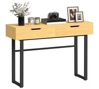 HOMCOM Console Meuble 110 cm, Table Console étroite avec 2 tiroirs, Cadre en métal et Design sans poignées, Table d'entrée, Salon, Couloir, Effet Bois Naturel