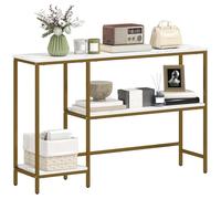 HOMCOM Console Meuble 120 cm, Table Console 3 Niveaux avec étagères de Rangement, Plateaux Imitation marbre, Cadre en métal, Table d'entrée, Salon, Couloir, Blanc et doré