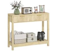 HOMCOM Console Meuble 90 cm, 2 Tiroirs Rainurés, Étagère Bois Naturel