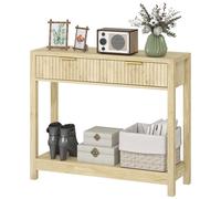 HOMCOM Console meuble 90 cm, table console étroite avec 2 tiroirs rainurés et étagère, style moderne, bois naturel