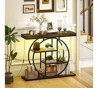 HOMCOM Console meuble avec éclairage LED 100 cm, table console à 4 niveaux avec étagères ouvertes, marron rustique et noir