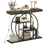 HOMCOM Console meuble avec éclairage LED musique sync 100 cm, table console 4 niveaux, étagères ouvertes, cadre rond en acier, table d'entrée, salon, couloir, style industriel, marron rustique et noir