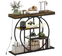 HOMCOM Console Meuble Éclairage LED Musique Sync 100cm Marron Rustique Noir | Table Console 4 Niveaux, Étagères Ouvertes, Cadre Rond en Acier, Table d'Entrée, Salon, Couloir, Style Industriel
