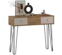 HomCom Console entrée étroite – style nordique, 3 tiroirs, pieds en acier – Marron