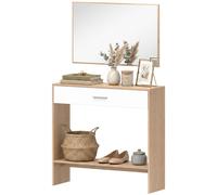 HOMCOM Console meuble + miroir, table console étroite avec tiroir et étagère, style moderne, 91,5 x 27,9 x 85,5 cm, chêne