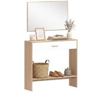 HOMCOM Console Meuble + Miroir, Table Console étroite avec tiroir et étagère, Style Moderne, Table d'entrée, Couloir, Salon, Petits espaces, 91,5 x 27,9 x 85,5 cm, chêne