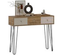 HOMCOM Console Meuble, Table Console, Style Nordique, Table d'entrée étroite avec 3 tiroirs et Pieds en Acier, Bout de canapé, pour Salon, entrée, Couloir, Marron