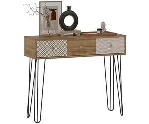 HOMCOM Console Meuble, Table Console, Style Nordique, Table d'entrée étroite avec 3 tiroirs et Pieds en Acier, Bout de canapé, pour Salon, entrée, Couloir, Marron