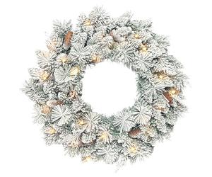 HOMCOM Couronne de Noël Lumineuse 60 cm avec 35 LED Blanc Chaud et minuterie, Couronne de Noël floquée pour Porte d'entrée, cheminée, Mur ou fenêtre, avec 98 Pointes et Pommes de pin, Vert et Blanc