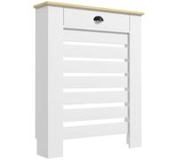 Cache-radiateur design panneau avec tiroir - grille d'aération horizontale à lattes - dim. 78L x 19l x 95H cm - MDF effet bois clair blanc
